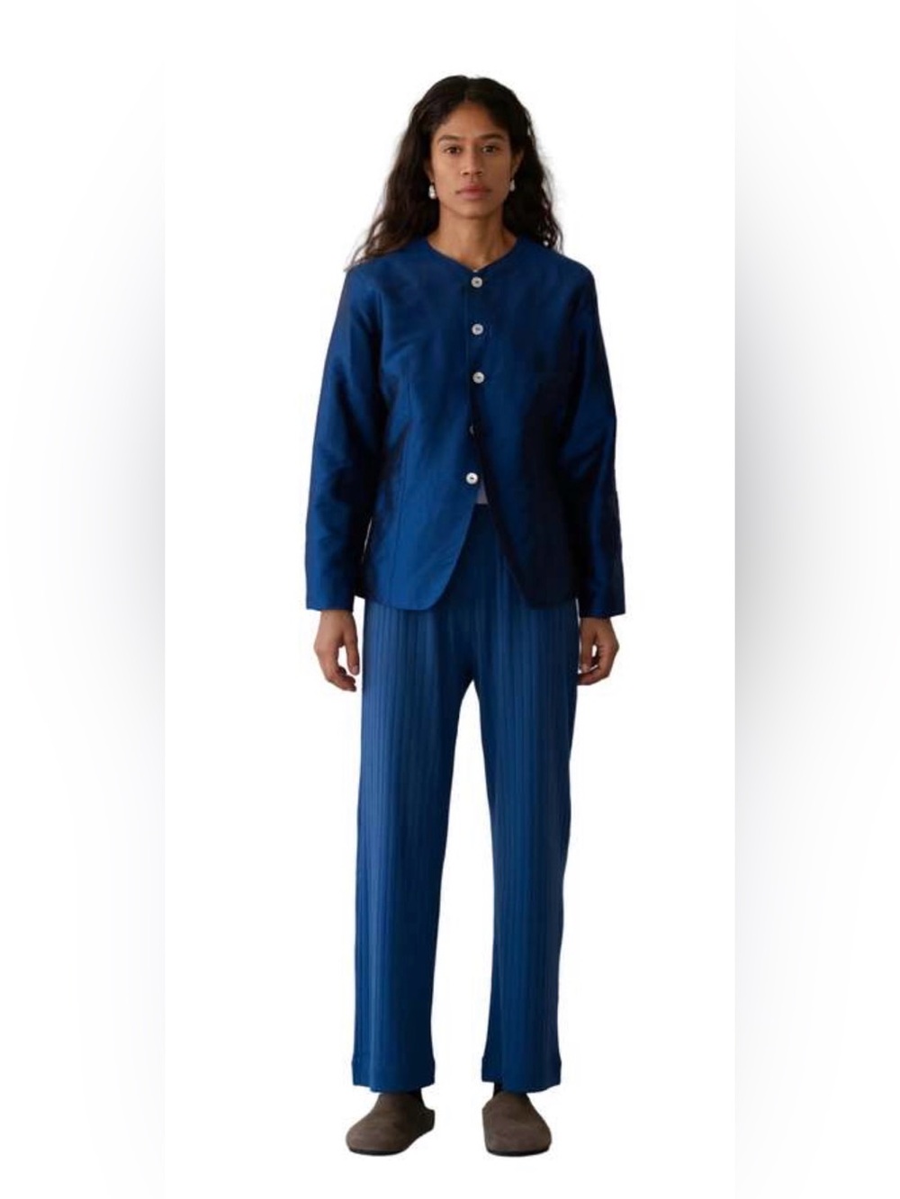 DONNI. The Pointelle Simple Crop Pant in Blueberry